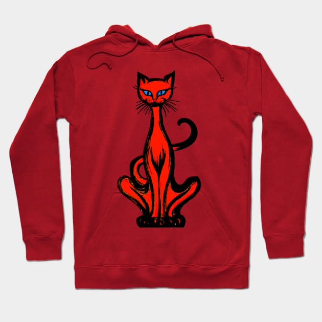 Retro 1970's Funky Groovy Red Jazz Cat Cartoon Hoodie by iskybibblle